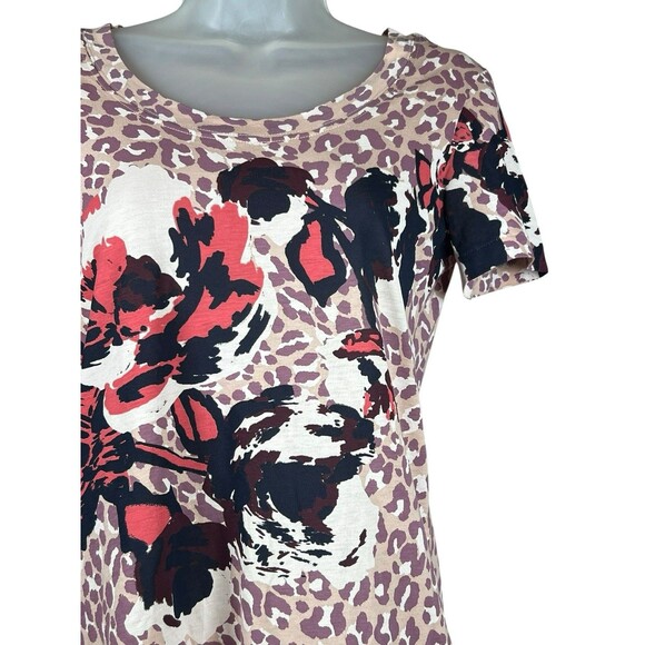 Tory Burch XS Leopard Floral Tee Shirt Artsy Preppy Academia Top Cotton Designer - Picture 3 of 10